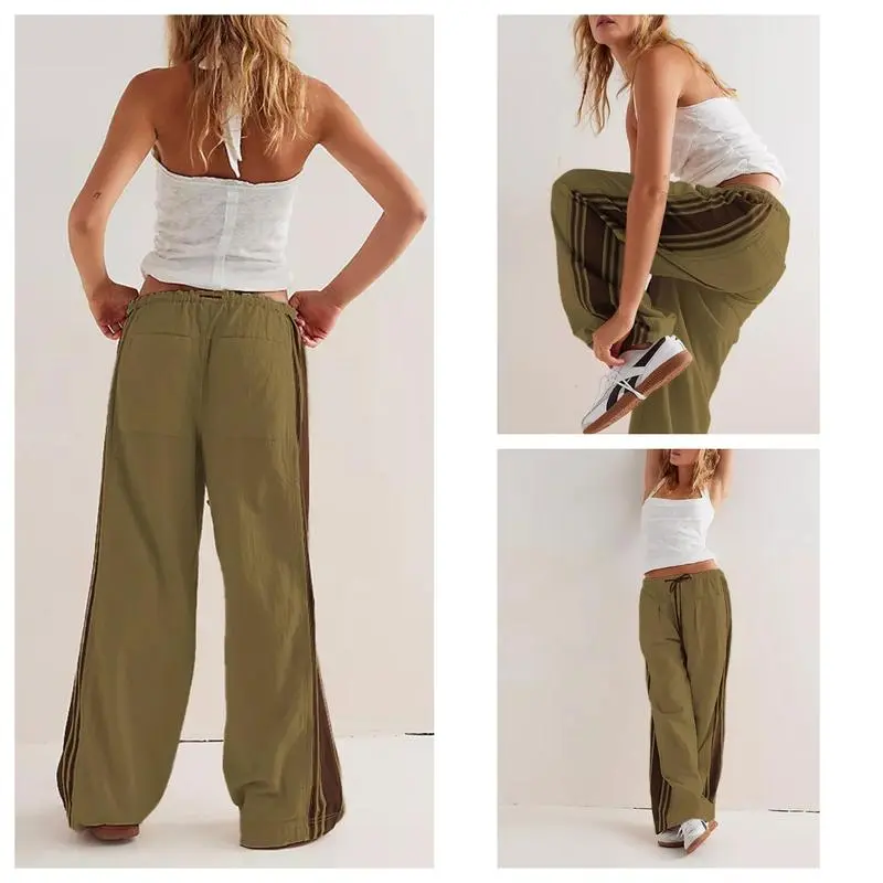 Elasticated Waistband Soft Wide Leg Pants with Pockets Casual Sweatpants for Women