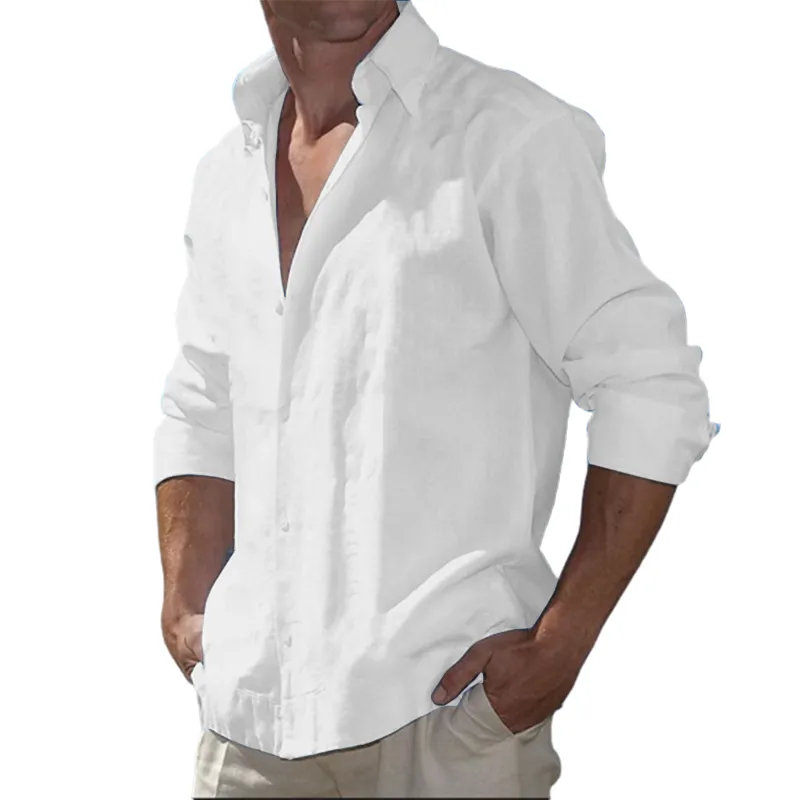 9-Pack 2023 Men's  Cotton Linen Casual Long Sleeve Shirt