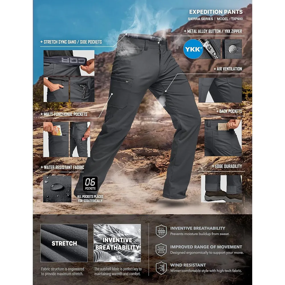 Men's Cool Flex Tactical Pants, Water Resistant Lightweight Stretch Cargo Work Hiking Pants