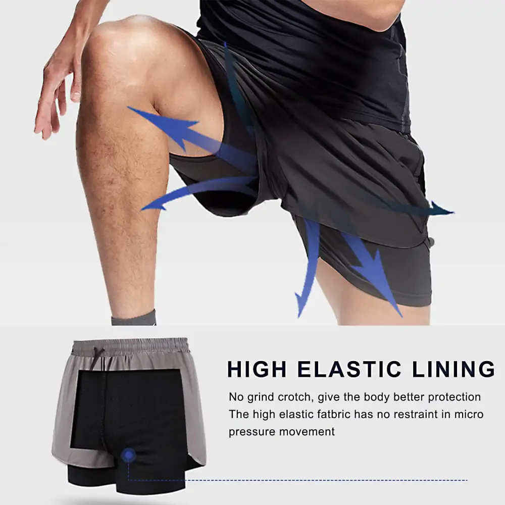 3-Pack Men's 2 in 1 Stretch Active Quick Dry Gym Running Shorts With Liner