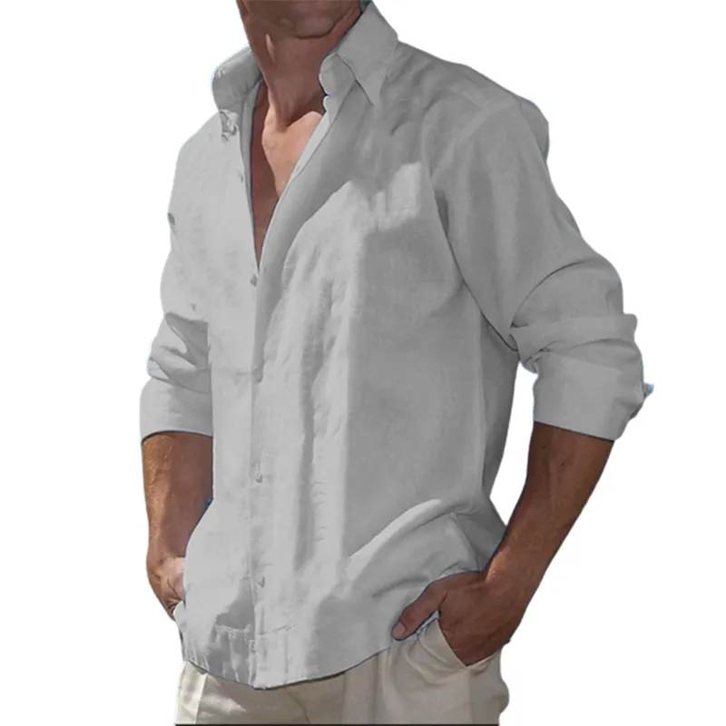 9-Pack 2023 Men's  Cotton Linen Casual Long Sleeve Shirt