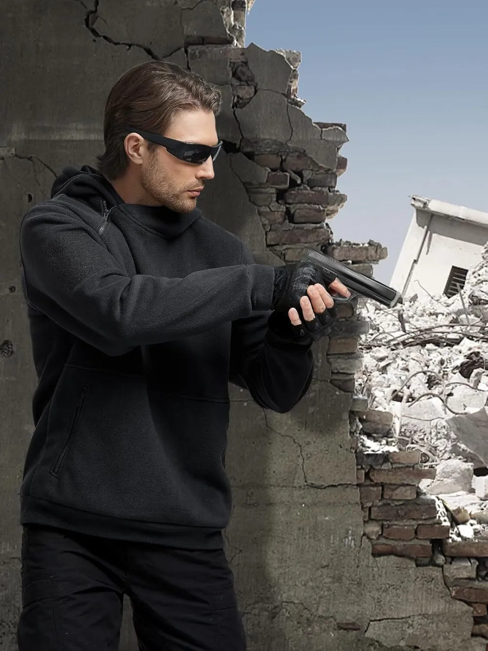 Men's Tactical Winter Fleece Pullover Hoodie Warm Long Fleece lined Hooded Sweatshirt