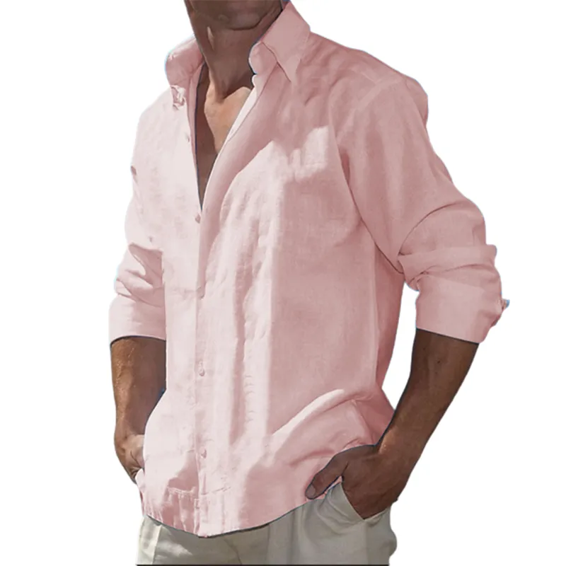 9-Pack 2023 Men's  Cotton Linen Casual Long Sleeve Shirt