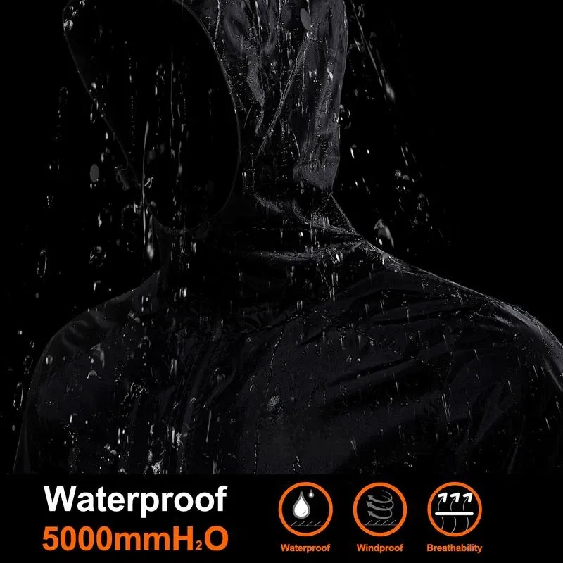 RODEEL 718 Waterproof Bib Overalls Rain Suit Men Lightweight Breathable Rainproof Full Zip Hooded Jacket and Bib Overalls Durable Rain Coat Rainwear Windbreaker For Outdoor Hiking Camping Fishing Car Washing Construction Roofing Landscaping Gardening