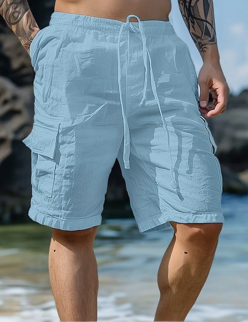 Men's Linen Short Sleeve Shirt & Shorts Set – Summer Casual 2-Piece Outfit