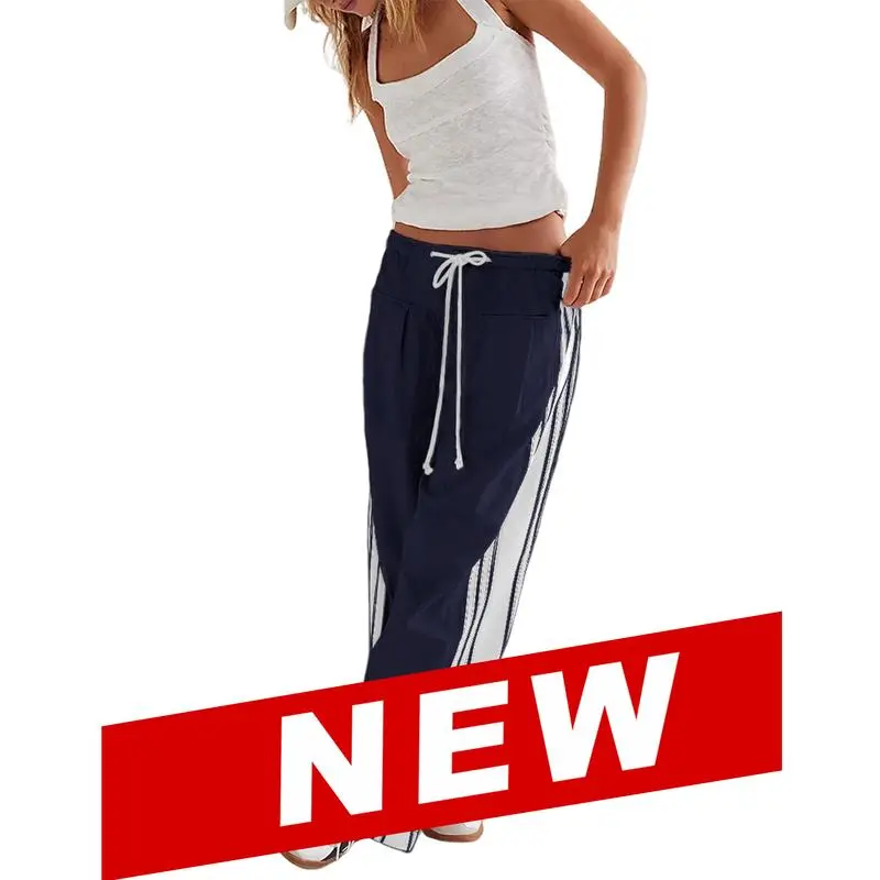 Elasticated Waistband Soft Wide Leg Pants with Pockets Casual Sweatpants for Women