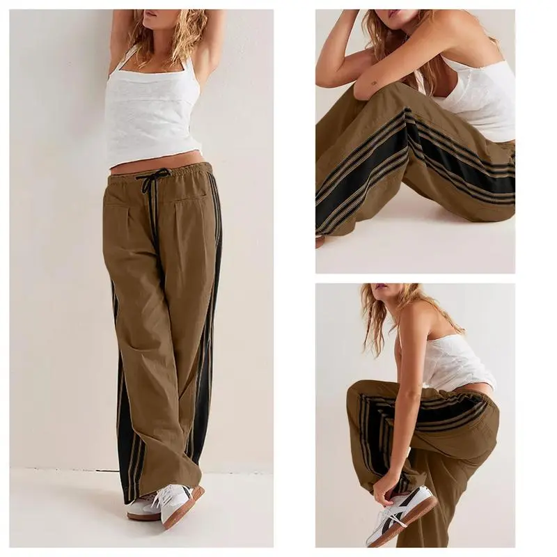 Elasticated Waistband Soft Wide Leg Pants with Pockets Casual Sweatpants for Women