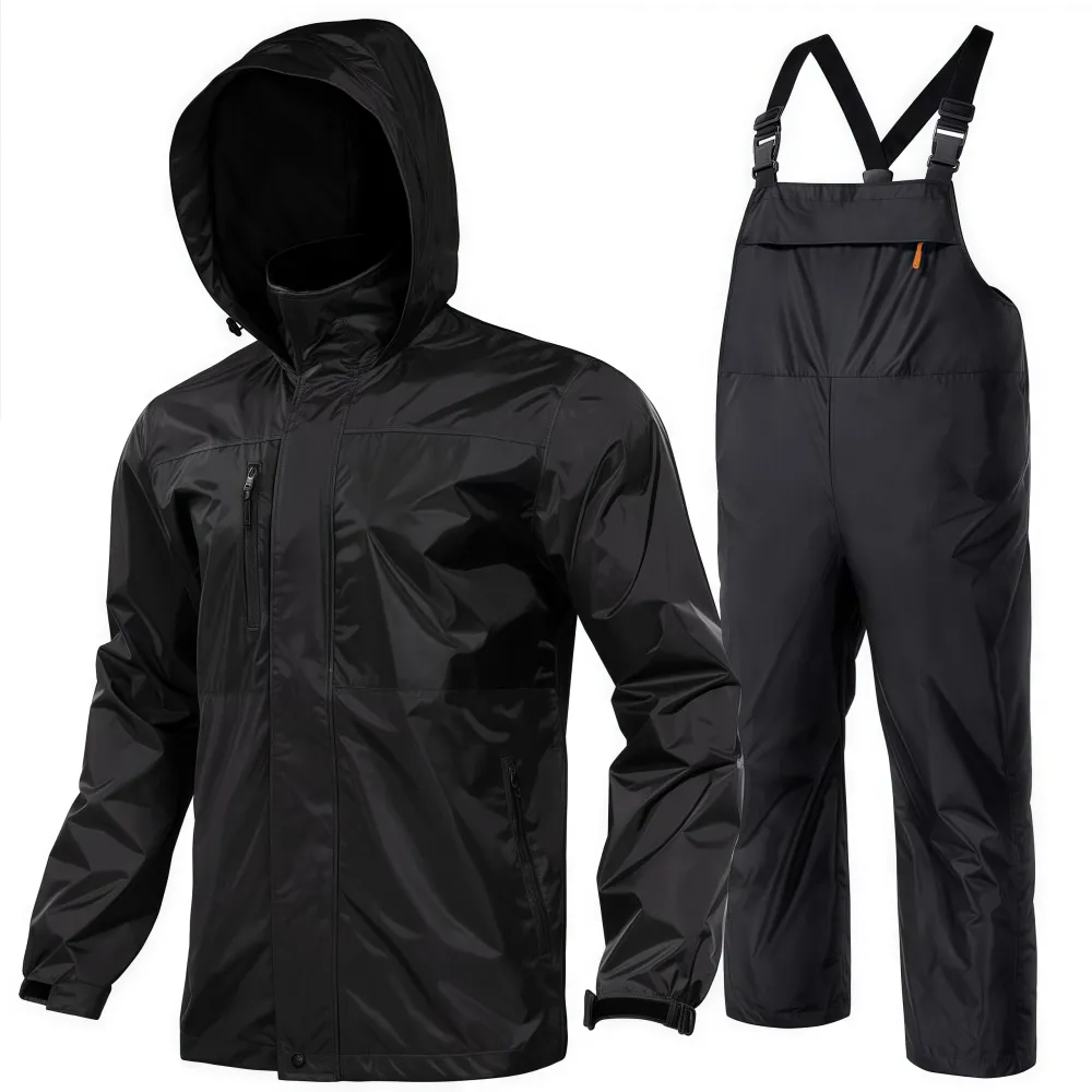 RODEEL 718 Waterproof Bib Overalls Rain Suit Men Lightweight Breathable Rainproof Full Zip Hooded Jacket and Bib Overalls Durable Rain Coat Rainwear Windbreaker For Outdoor Hiking Camping Fishing Car Washing Construction Roofing Landscaping Gardening