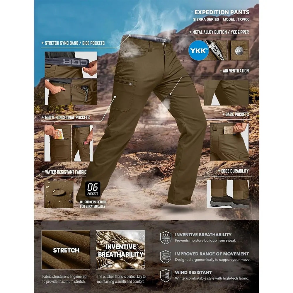 Men's Cool Flex Tactical Pants, Water Resistant Lightweight Stretch Cargo Work Hiking Pants