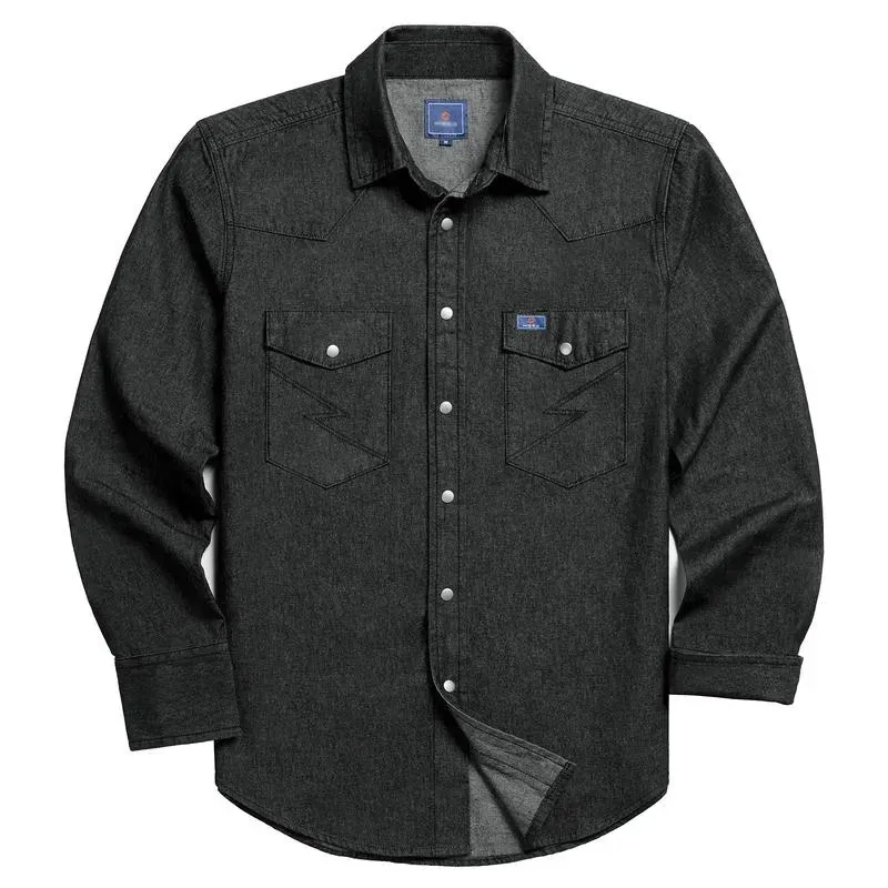 🔥HOT-SALE 🔥Men's Long Sleeve Stone-Washed and Pre-Washed Denim Work Shirt
