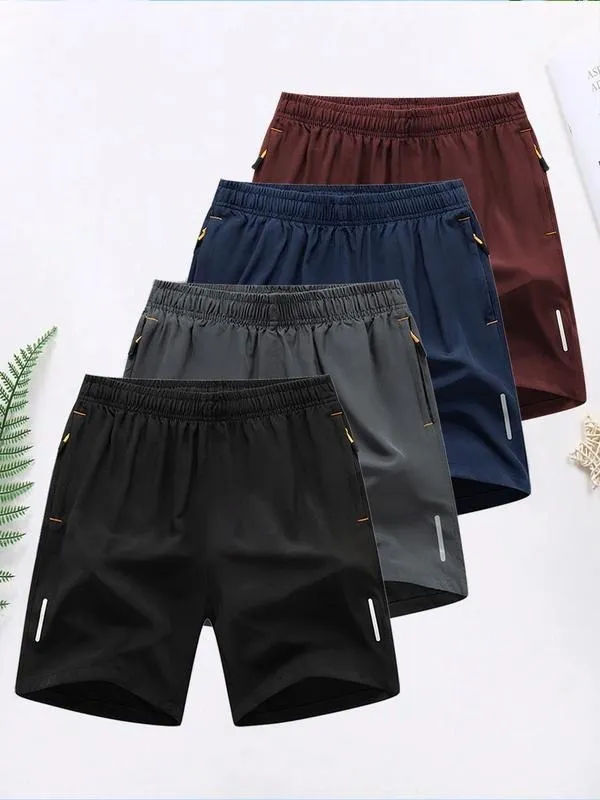 Men's Solid Color Zipper Pocket Shorts, Casual Comfy Breathable Athletic Shorts for Summer