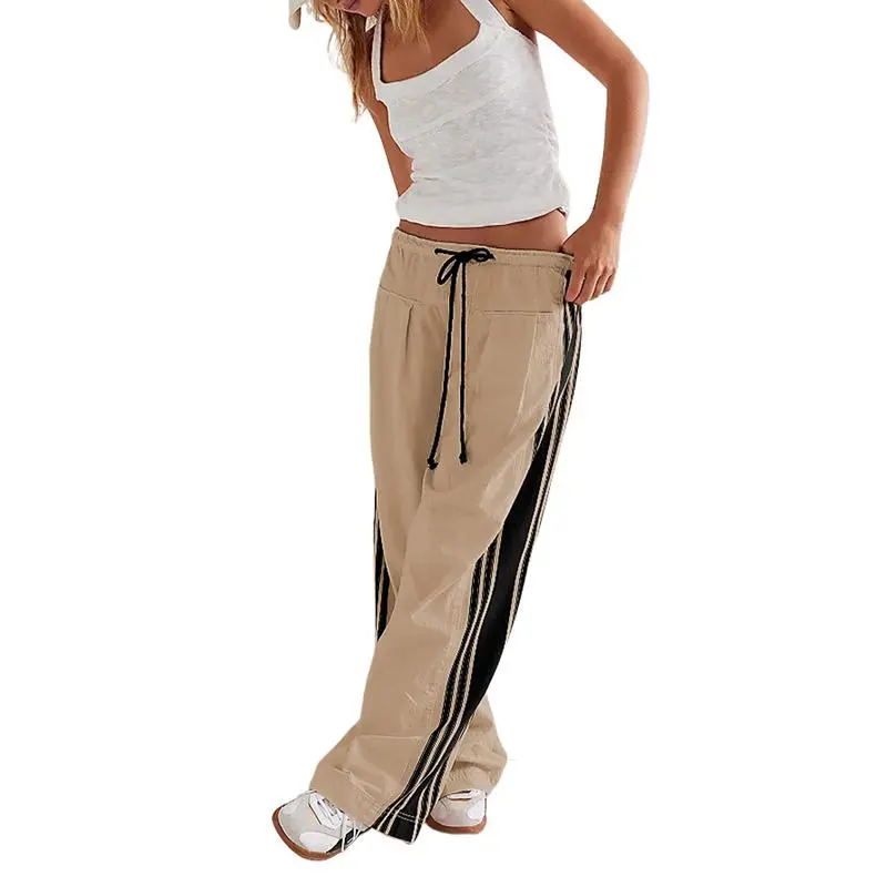 Elasticated Waistband Soft Wide Leg Pants with Pockets Casual Sweatpants for Women