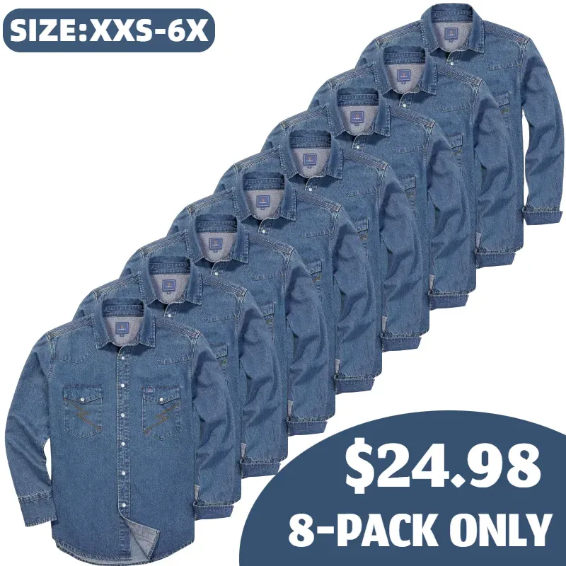 🔥HOT-SALE 🔥Men's Long Sleeve Stone-Washed and Pre-Washed Denim Work Shirt