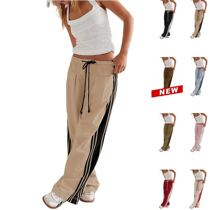 Elasticated Waistband Soft Wide Leg Pants with Pockets Casual Sweatpants for Women