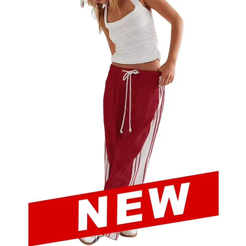 Elasticated Waistband Soft Wide Leg Pants with Pockets Casual Sweatpants for Women
