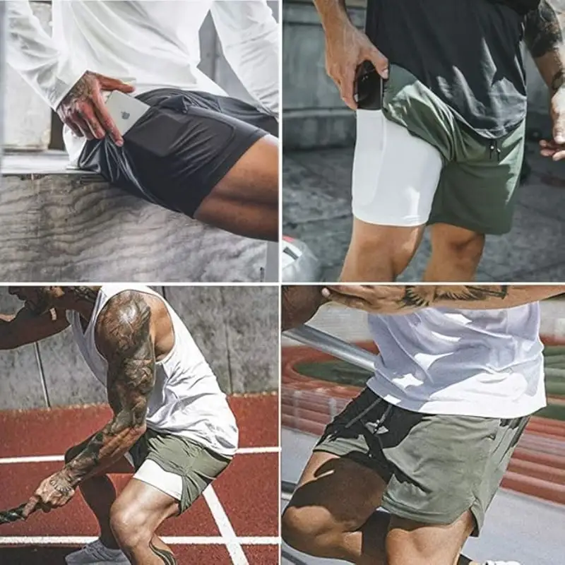 3-Pack Men's 2 in 1 Stretch Active Quick Dry Gym Running Shorts With Liner