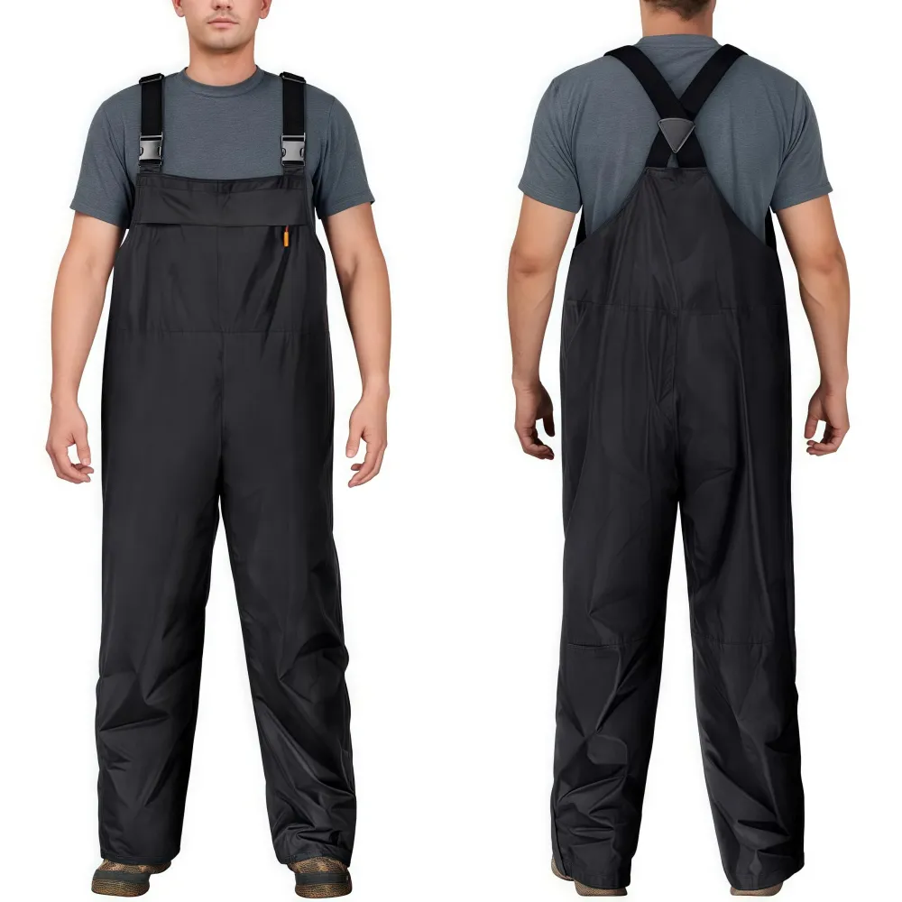 RODEEL 718 Waterproof Bib Overalls Rain Suit Men Lightweight Breathable Rainproof Full Zip Hooded Jacket and Bib Overalls Durable Rain Coat Rainwear Windbreaker For Outdoor Hiking Camping Fishing Car Washing Construction Roofing Landscaping Gardening