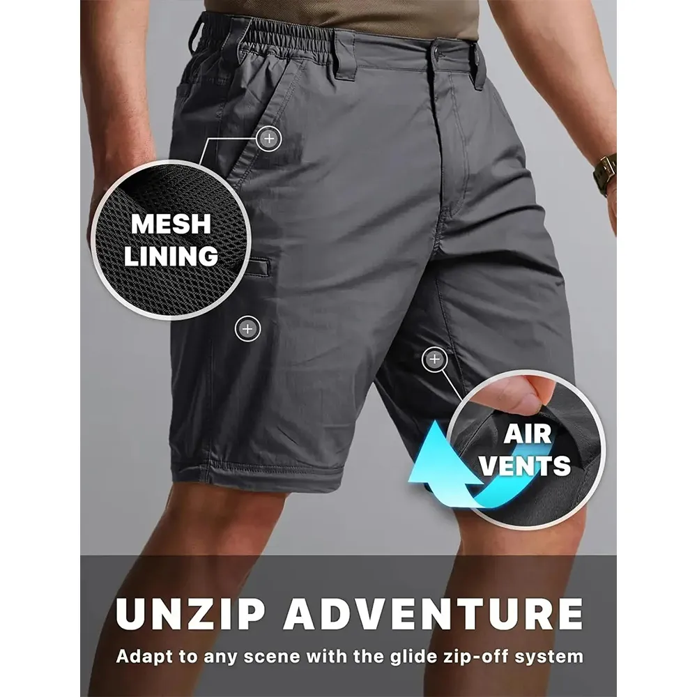 Men's Convertible Cargo Tactical Pants, Water Resistant Outdoor Hiking Pants