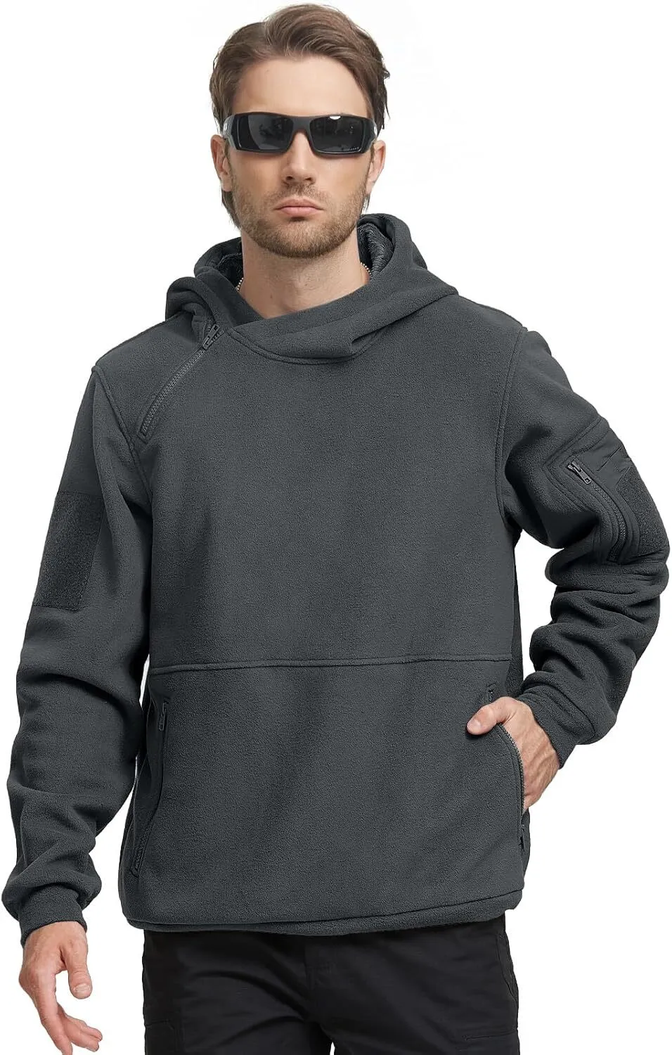 Men's Tactical Winter Fleece Pullover Hoodie Warm Long Fleece lined Hooded Sweatshirt