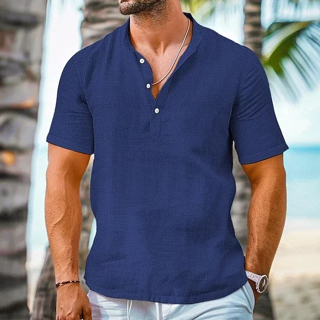 Men's Linen Short Sleeve Shirt & Shorts Set – Summer Casual 2-Piece Outfit