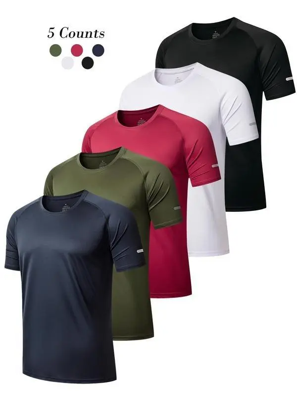 🔥12-Pack Men's Plain Reflective Design Sports Tee, Breathable Quick Drying Short Sleeve T-shirt