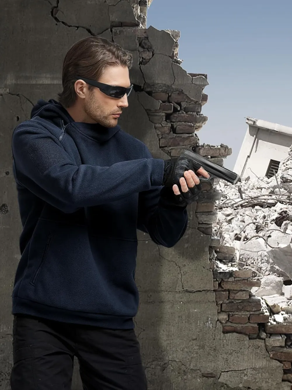 Men's Tactical Winter Fleece Pullover Hoodie Warm Long Fleece lined Hooded Sweatshirt