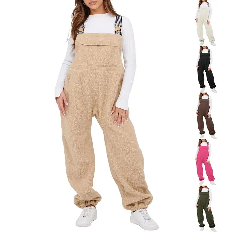 Womens Fleece Overalls 2025 Warm Winter Casual Loose Jumpsuits