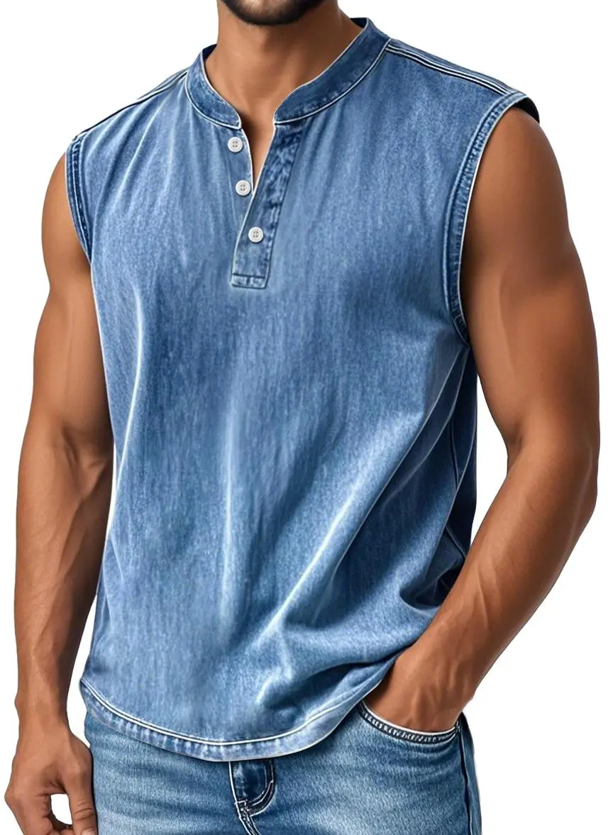 Men's Stand Collar Button Retro Casual Solid Color Sleeveless Vest