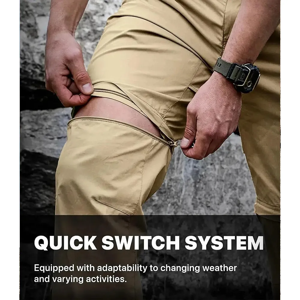 Men's Convertible Cargo Tactical Pants, Water Resistant Outdoor Hiking Pants
