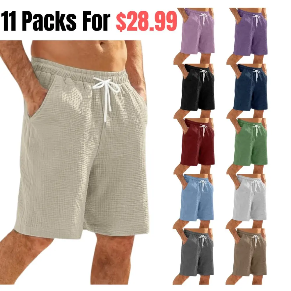 Father’s Day Flash Sale! 💥10 Packs for $28.99🔥Men's Casual Hawaiian Bubble Wrinkle Comfortable Solid Color Beach Shorts