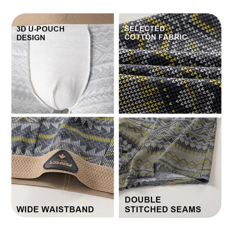🎁Men's Premium Cotton Boxer Briefs Retro Pattern Design Breathable Mesh Panel Seamless Waistband Moisture-Wicking Underwear 💥 3 PACK