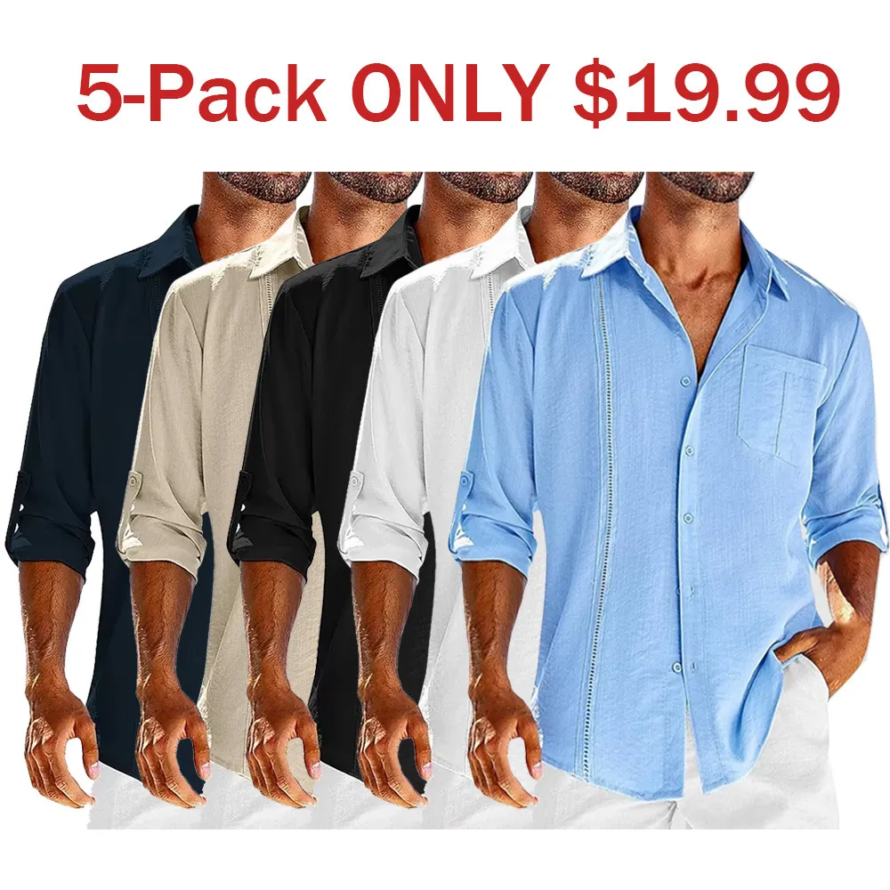 5-Pack Men's long sleeve zipper design casual shirt top