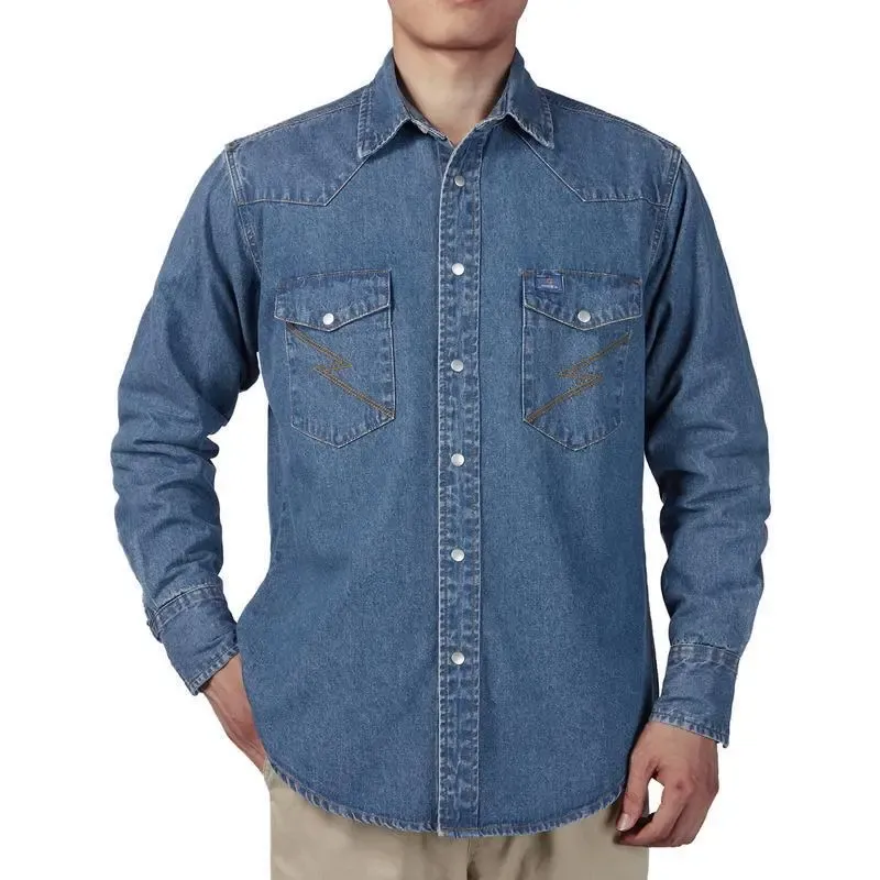 🔥HOT-SALE 🔥Men's Long Sleeve Stone-Washed and Pre-Washed Denim Work Shirt