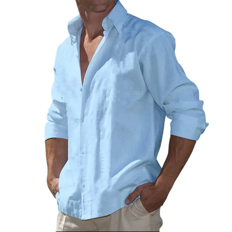 9-Pack 2023 Men's  Cotton Linen Casual Long Sleeve Shirt
