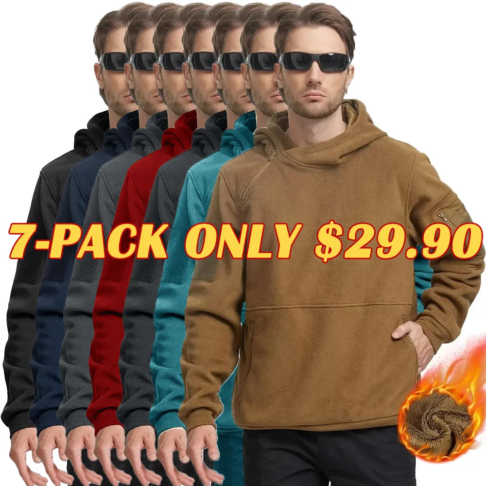 Men's Tactical Winter Fleece Pullover Hoodie Warm Long Fleece lined Hooded Sweatshirt
