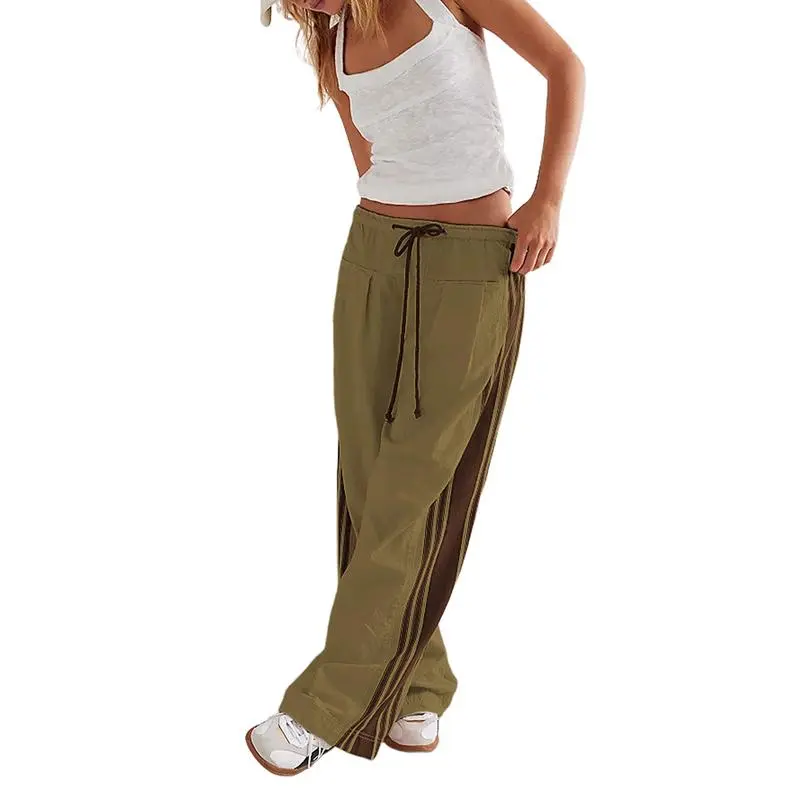 Elasticated Waistband Soft Wide Leg Pants with Pockets Casual Sweatpants for Women