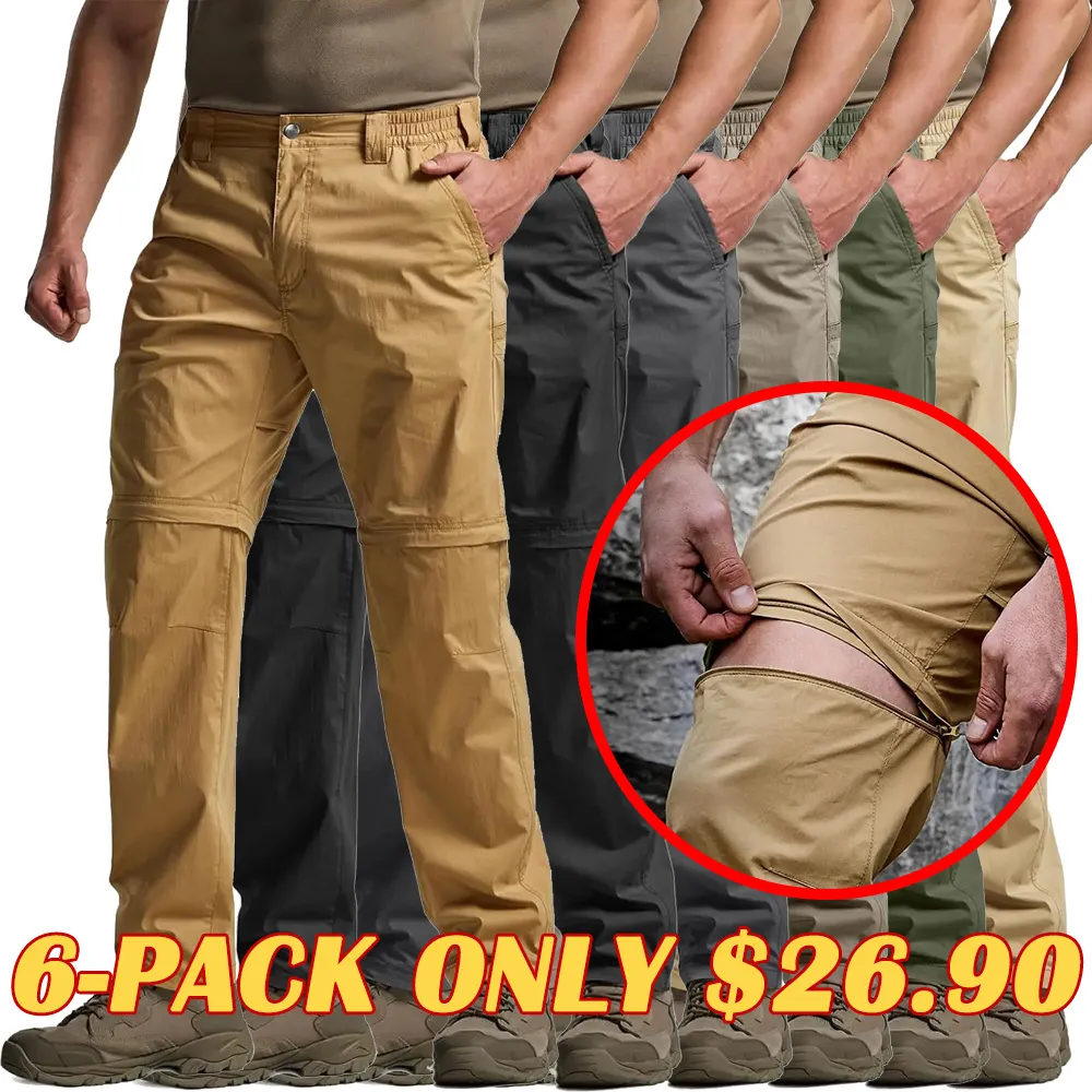 Men's Convertible Cargo Tactical Pants, Water Resistant Outdoor Hiking Pants