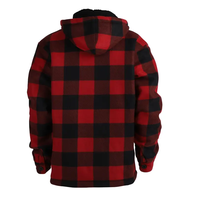 [Large Size] Plaid thick hooded jacket, casual regular fit long sleeve drawstring pocket jacket, suitable for autumn and winter, men's daily wear