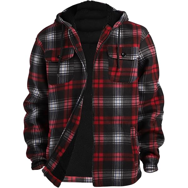 [Large Size] Plaid thick hooded jacket, casual regular fit long sleeve drawstring pocket jacket, suitable for autumn and winter, men's daily wear