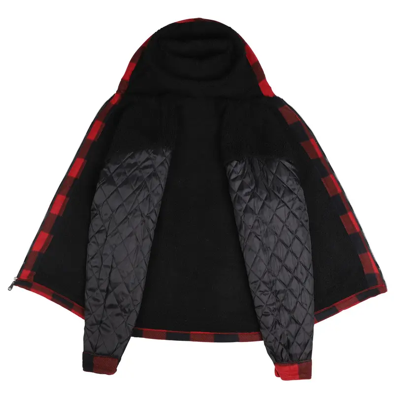 [Large Size] Plaid thick hooded jacket, casual regular fit long sleeve drawstring pocket jacket, suitable for autumn and winter, men's daily wear