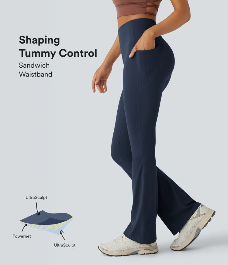 Halara UltraSculpt High Waisted Tummy Control Pocket Shaping Yoga Bootcut Leggings