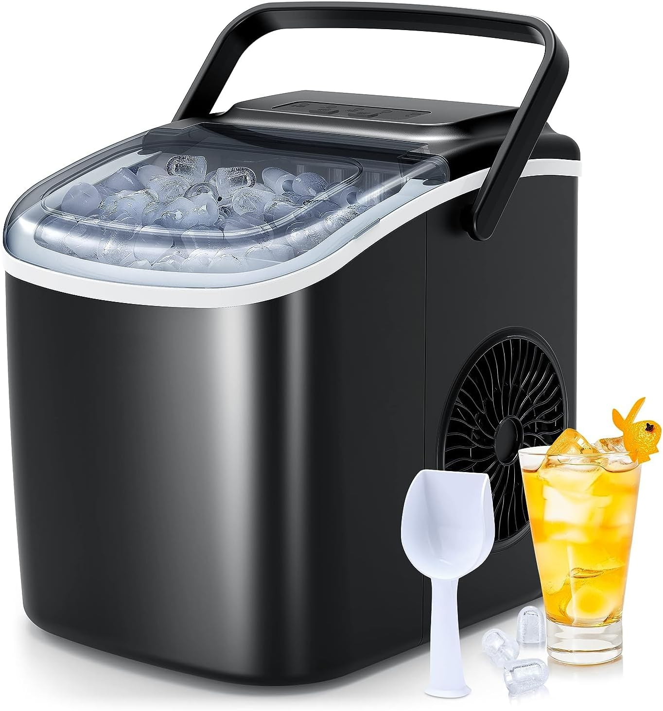 Nugget Ice Maker Countertop, Smart Pebble Ice Machine with APP Control, 44 lbs Per Day Soft Pellet Chewable Ice with Self-Cleaning, Stainless Steel