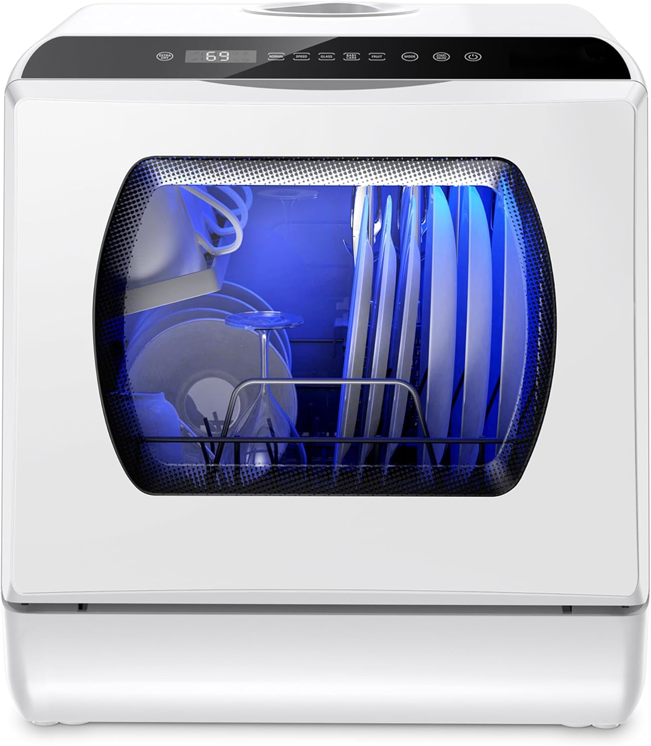 Portable Countertop Dishwashers, 5 Washing Programs Mini Dishwashers with 5 L Built-in Water Tank and Double-layered Glass Door, No Hookup Needed for Home, Apartments & RVs