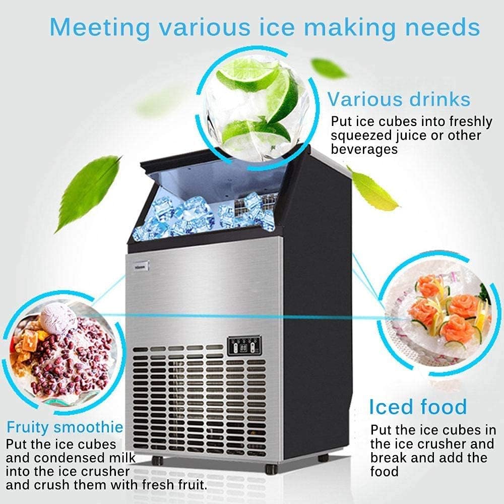 Ice Cube Maker Commercial Ice Maker 50 kg of Ice per 24 Hours Adjustable Thickness 36 Cubes per 15 min Great for Pub Restaurants Hotels Coffee Shops Stainless Ste
