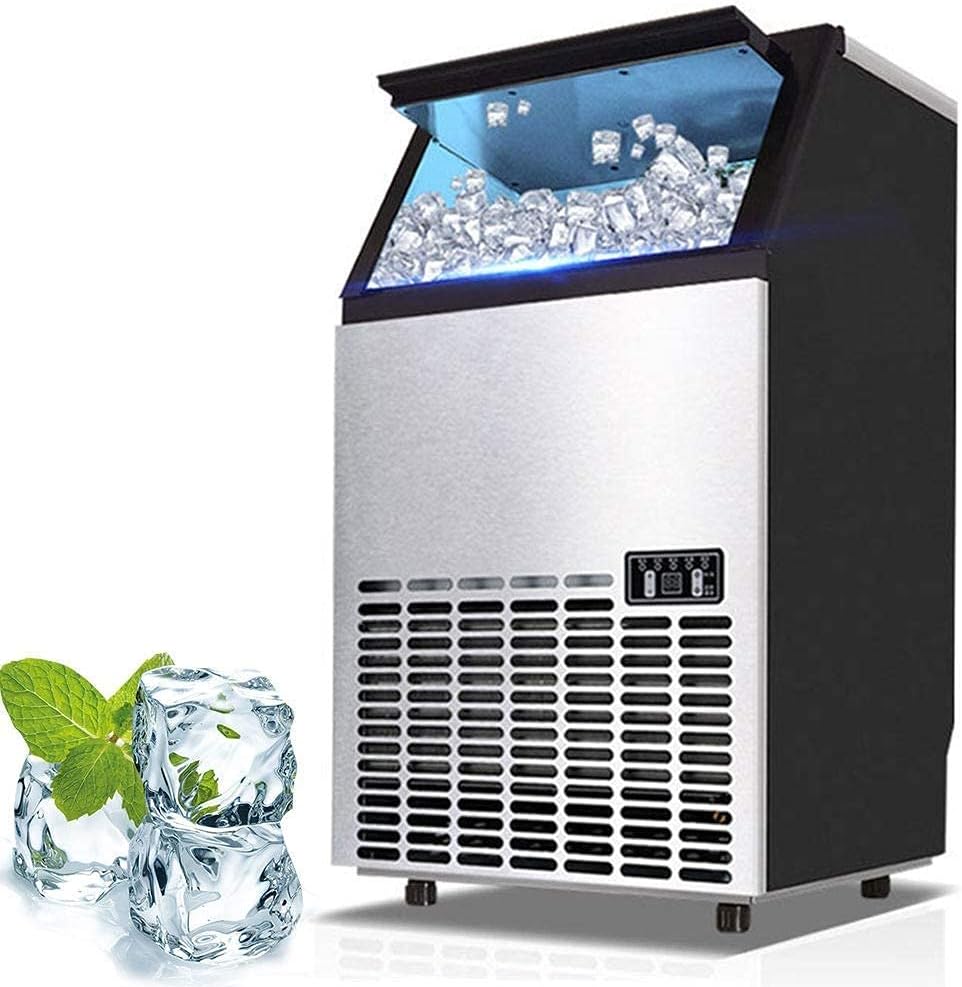 Ice Cube Maker Commercial Ice Maker 50 kg of Ice per 24 Hours Adjustable Thickness 36 Cubes per 15 min Great for Pub Restaurants Hotels Coffee Shops Stainless Ste
