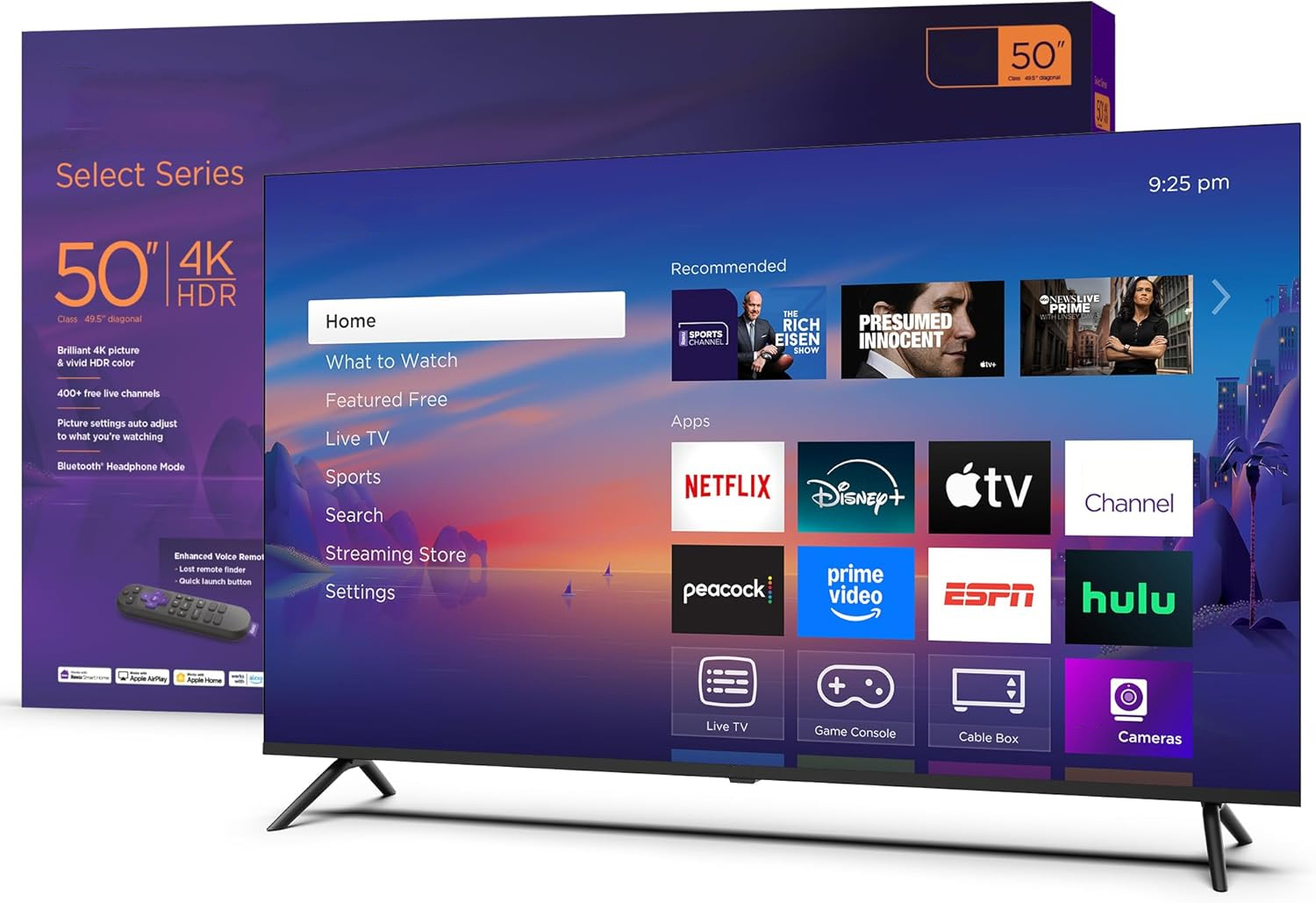 Smart TV 2025 – 50-Inch Select Series, 4K HDR TV –TV with Enhanced Voice Remote – Flat Screen LED Television with Wi-Fi for Streaming Live Local News, Sports, Family Entertainment