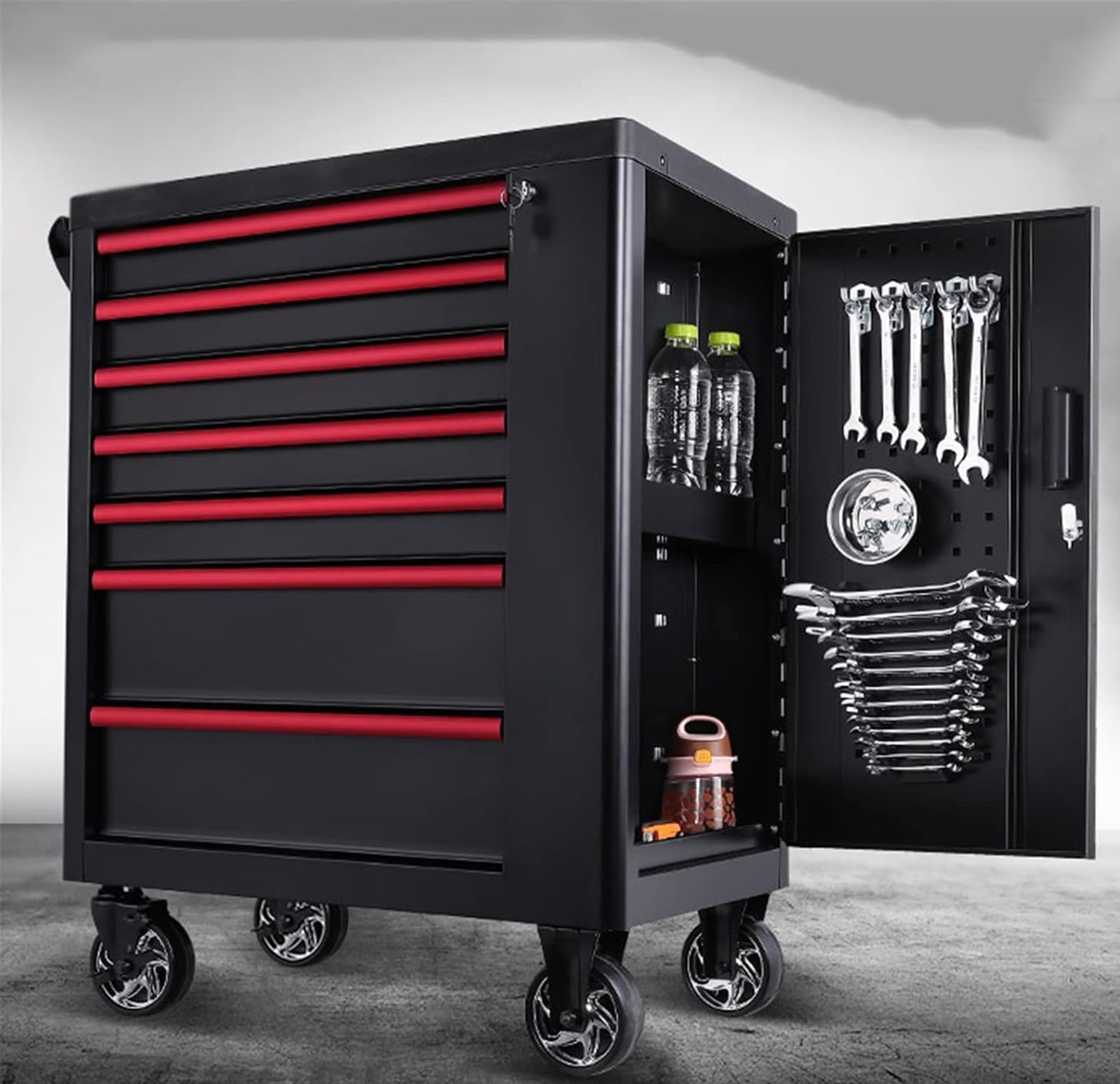 Tool Boxes Tool Chest/Tool Cabinet, Toolbox Storage System Side Tool Storage Cabinet Heavy Duty Cart Steel Rolling Tool Box with 7 Lockable Drawers Portable Tool Box