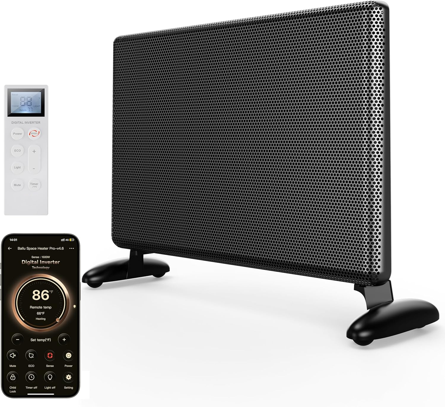 Ballu Mica Infrared Panel Space Heater for Large Room,Smart Quiet Heater with Programmable Thermostat,WiFi App Control,Inverter Energy Efficient for Indoor Use,Compatible with Alexa,White