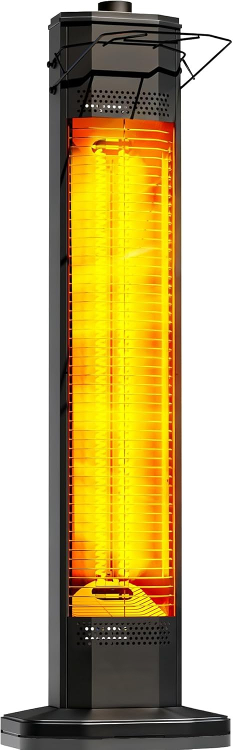 Outdoor Electric Patio Heater, Haimmy 42in Infrared Heater with Remote, 9 Heat Levels, 9H Timers, 1500W Instant Heating, Safety Lock, Tip-Over & Overheat Protection, IPX5 Waterproof Tower Space Heater
