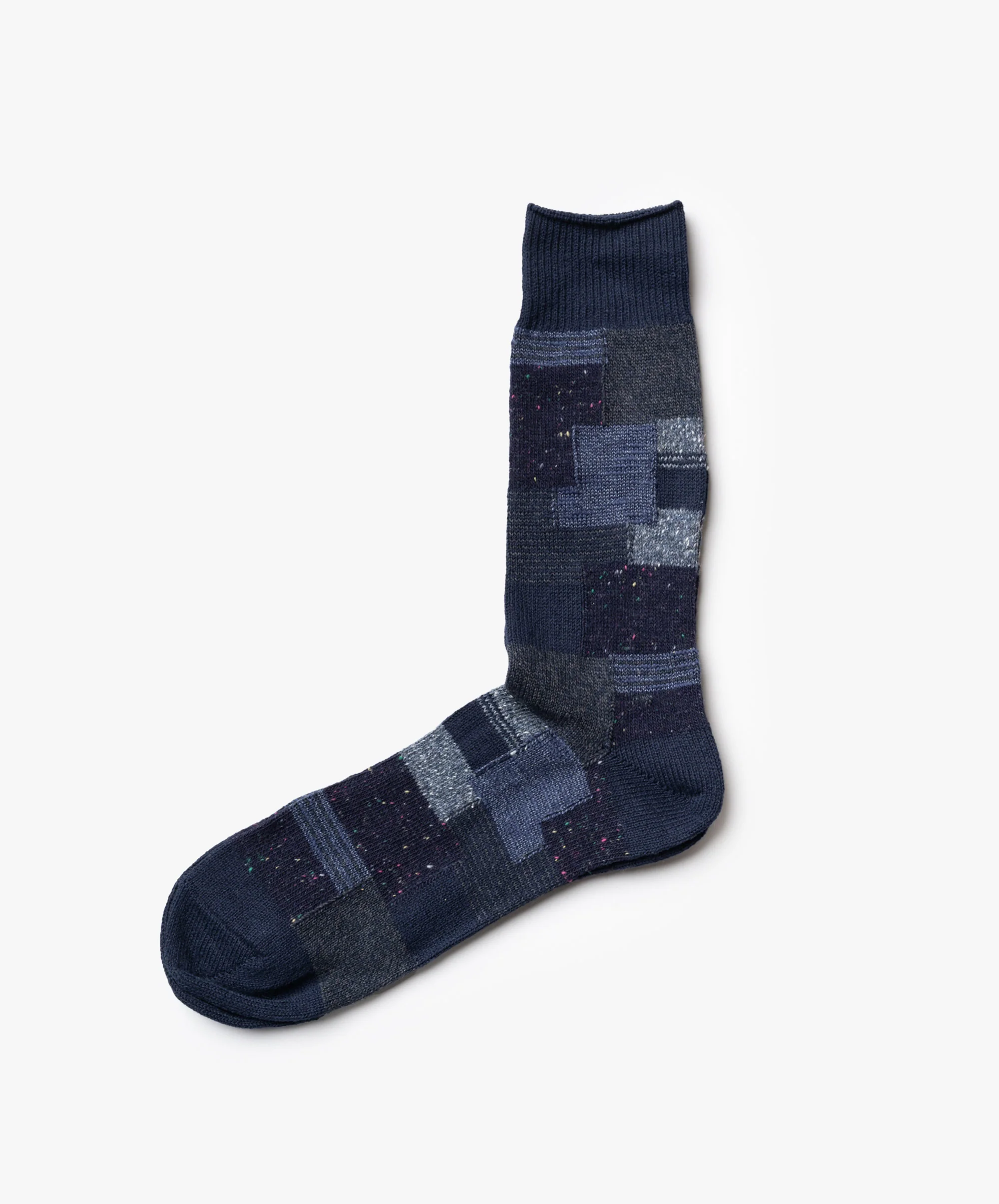 Patchwork Crew Socks - Navy